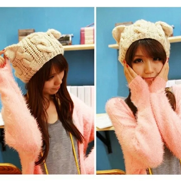 *!*Cat Ears Beanie*!* BEIGE - Picture 4 of 5